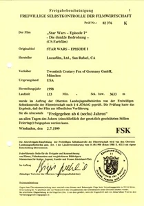 Kino # FSK-Datenblatt # Star Wars: Episode I # 1998 # A-5 # gelocht - Bild 1 von 2