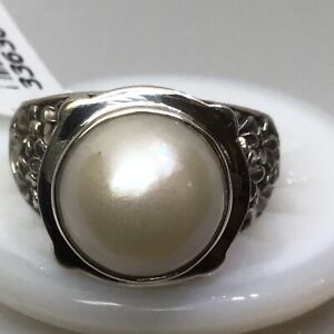 Mabe White Pearl Bali Ring (Sz10) .925 Sterling Silver
