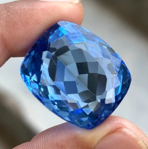 Natural 70.00 Ct Cushion Cut Rich Blue Tanzanite Translucent Certified Gemstone - Picture 1 of 4