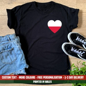 Damas Polonia Bolsillo Corazón Camiseta Amor Bandera Polaco Fútbol Novia Regalo Top - Imagen 1 de 1