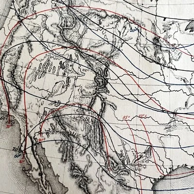 Mapa isotérmico Estados Unidos victoriano 1856 arte placa impresión antigua DWT15 Foto 1 de 2