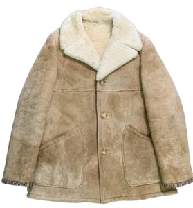 Vtg Suede Leather Bermans Sherpa Lined Mountain Western Rancher Coat Mens 44 - Picture 1 of 5