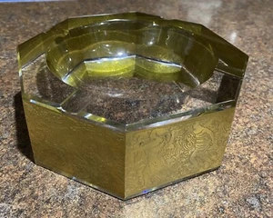 VINTAGE MID CENTURY MOSER VERY HEAVY CRYSTAL ASHTRAY GOLD AMAZONIA BORDER - Picture 1 of 8