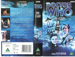Doctor Who: Time-Flight VHS Cover Signed by SARAH SUTTON, HUGH HAYES, ROGER LIMB - Picture 1 of 1