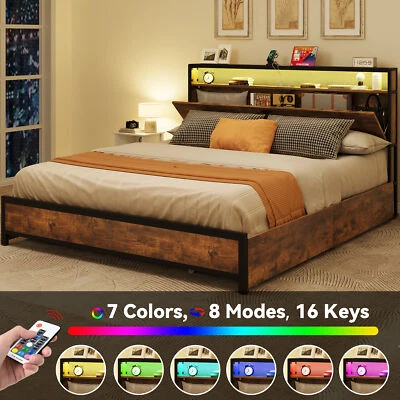 TAUS King Size Bed Frame with Storage Headboard and Platform Bed with 4 Drawers - Image 1 of 4