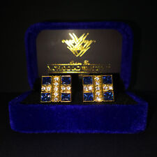 Vintage Real 9k Yellow Gold Plated Classic Cuff Links Blue Natural Gemstone