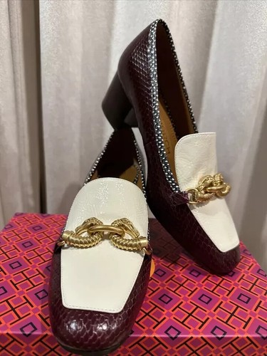 Autentica pompa Tory Burch Jessa serpente in rilievo pelle verniciata taglia 8