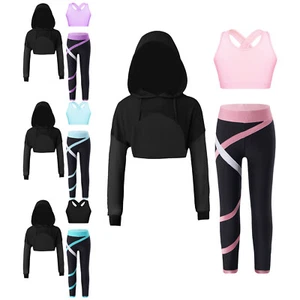 Kids Girls Outfit Fashion Set Camisole Crop Top Cropped Pant Jazz Vest Sports - Picture 1 of 44