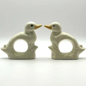 Vintage Bird Napkin Ring Holder White Porcelain Duck Goose Set of 2 - Picture 1 of 10