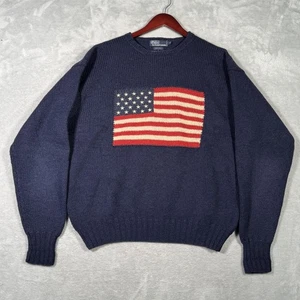 Suéter Polo Ralph Lauren De Colección Para Hombres XL Lana Bandera Americana Tejido Cuello Redondo Años 90 - Imagen 1 de 8
