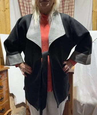 Cárdigan Suéter Simply Couture Lana Manga Dolman Negro Borde Geométrico 2X Nuevo con Etiquetas Foto 1 de 4