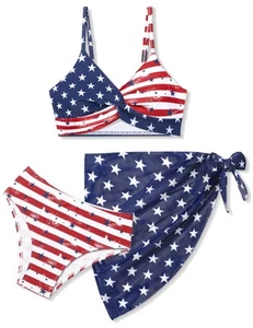 Girls Swimsuits Size 14-16, 4th of July Bathing Suit American Flag Twist Cros... - Picture 1 of 7