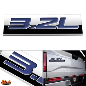 "3.2L" Polished Metal 3D Decal Blue Emblem Exterior Sticker For Ford/Jeep/Volvo - Picture 1 of 2