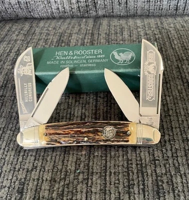 HEN & ROOSTER ALEMANIA 1993 224DS CIERVO ESTRIADO HILLBILLY JUMBO CUCHILLO DE CONGRESO NUEVO EN CAJA Foto 1 de 4