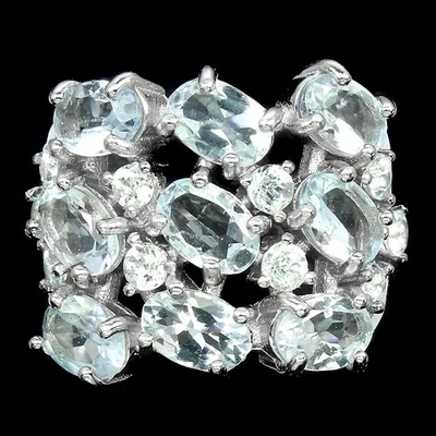 Anello in argento sterling 925 ovale acquamarina 6x4 mm gemma gioielli 6 - Immagine 1 di 4