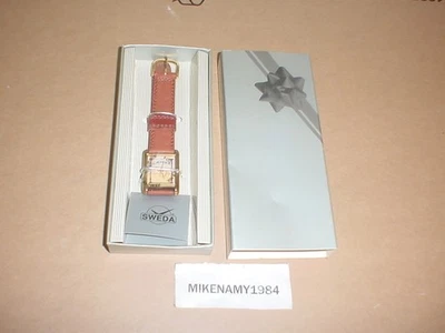Reloj Vintage Años 90 Cuero Marrón Camel Tono Dorado Herrajes Unisex - Nuevo en Caja Foto 1 de 2