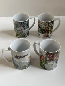 Pottery Barn Winter Village Set Of 4 Mugs Christmas Holiday - Picture 1 of 18