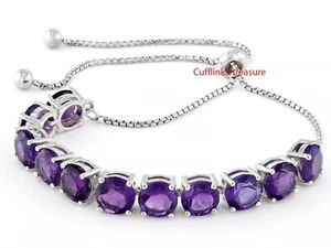 Natural 5 MM Amethyst Gemstone with 925 Sterling Silver Bracelet For Women's #30 - Picture 1 of 6