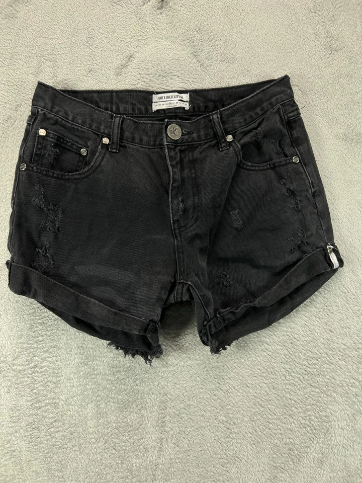 Один X одна чайная ложка Romeos джинсовой ткани шорты женщин 6 черный Jean искусственно состаренный манжеты - Изображение 1 из 4