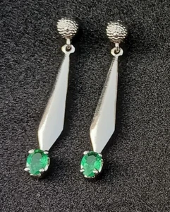 925 Sterling Silver Natural Emerald Gemstone Women Wedding Dangle Earring Gift - Picture 1 of 6