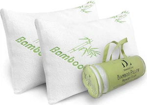 Rayon Derived from Bamboo Pillows Queen Size Set of 2 Shredded Memory Foam for S - Picture 1 of 8