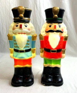 Christmas Blow Mold 11” Nutcracker Soldiers Set Lighted Decor -2 Nutcraackers - Picture 1 of 19