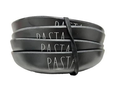 Rae Dunn Black “PASTA” Melamine Dinner Bowls Large 9" NEW 4 pc SET - Image 1 of 4