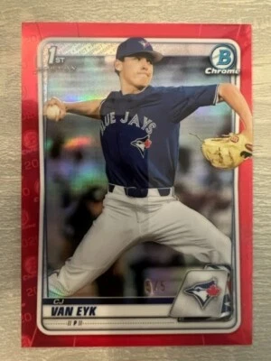2020 Bowman Draft Chrome CJ Van Eyk BLUE JAYS #BD-93 1st Rookie Red Refractor /5 - Image 1 of 2