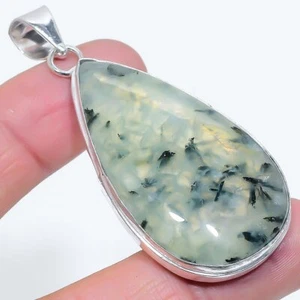 Prehnite Gemstone Handmade 925 Sterling Silver Pendant Jewelry 2.60" - Picture 1 of 1