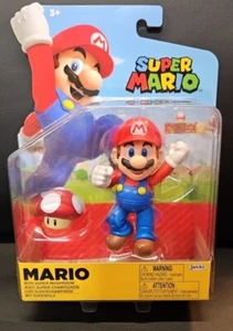NEW Jakks Pacific 41542 World of Nintendo 4" MARIO W/SUPER MUSHROOM Figure NIB - Picture 1 of 5