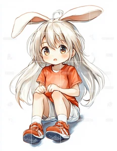 Anime Girl With Rabbit Ears Wall Art Print 8.5x11 Unframed Modern Home Decor - Picture 1 of 1
