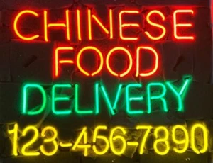 Insegna Neon Consegna Cibo Cinese Lampada Luce Decorazione Finestra Appesa Parete Decorazione 24x20 - Foto 1 di 6