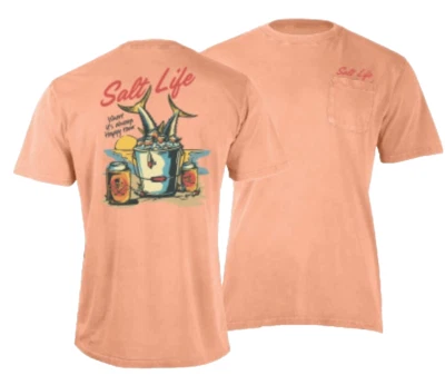 全新 罕见 Salt Life Kicken Saltwash S/S 口袋 T 恤 Org L Live Salty Saltlife — 第 1/3 张图片