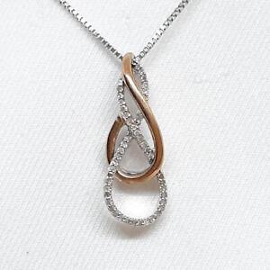 Genuine .22ctw H-SI Diamond Solid 10K Rose Gold 925 Sterling Silver Necklace