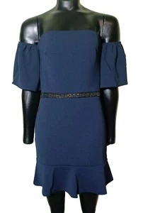 NEW Silver Bloom Bardot Dress With Beaded Waist, Blue UK 12 - Picture 1 of 4