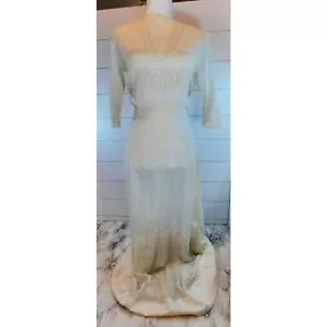 Antique Wedding Dress 1900's White Cotton Fabric Crochet Lace - Picture 1 of 13