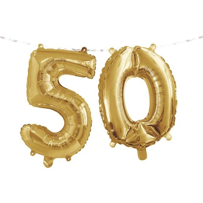 Gold 50th Birthday Balloon Banner 16" x 5' Foil 50 Number Fifty Birthday Decor - Image 1 of 1