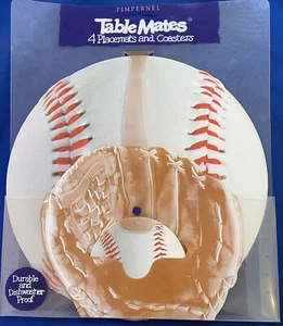Pimpernel Table Mates Baseball Set Of 4 Placemats 12 1/4" And 4 Coasters  4 1/4" - Picture 1 of 10