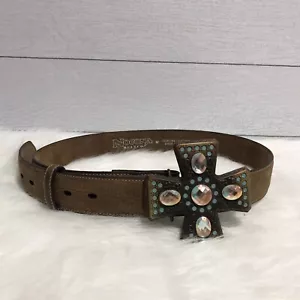 Nocona Size M Western Belt Leather Rhinestones Cross brown N3475044 - Picture 1 of 10