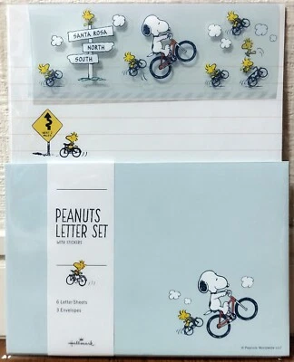 Hallmark Peanuts Brief 6 Umschläge 3 Aufkleber SET Snoopy Woodstock Radfahren... - Bild 1 von 2