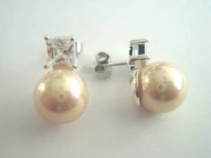 Silberschmuck Ohrstecker 925-iger Silber Perle+Kristall - Bild 1 von 1