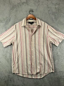 Consensus Mens Large Oxford Shirt Button Beige Striped SS Wrinkle Resistant - Picture 1 of 8