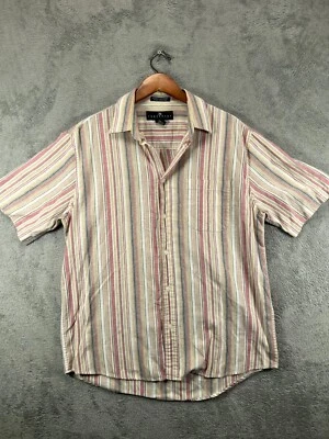 Consensus Mens Large Oxford Shirt Button Beige Striped SS Wrinkle Resistant - Image 1 of 4