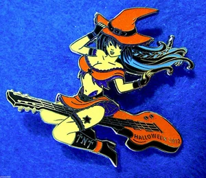 TNT HOLLYWOOD HARD ROCK SEXY WITCH GIRL FLYING GUITAR CAFE HALLOWEEN PIN LE - Picture 1 of 1