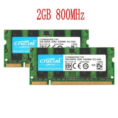 Crucial 4GB 2 x 2GB PC2-6400S 800MHZ DDR2 200Pin SODIMM Laptop RAM nuova IT - Imagen 1 de 4
