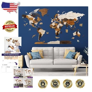 Elegant 3D Wooden World Map Wall Decor in Gift Box - Perfect for Adventurers - Picture 1 of 11