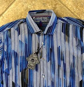 Luchiano Visconti Casual Shirt Men's S Blue Shaded Stripe Long Sleeves $125 NWT - Picture 1 of 8