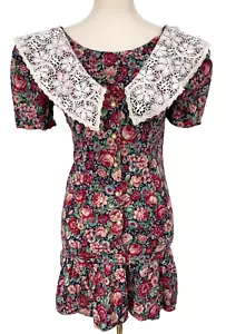 VTG oli ola girls size 14 prairie peasant dress flowers cotton zip neck lace USA - Picture 1 of 11