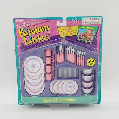 NEW Tyco Kitchen Littles Purple Flower Print Dinnerware Dish Set Vintage 1995 - Image 1 of 4