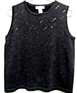 Dressbarn Collection Womens Size L Black Bead & Sequin Front Sleeveless Tank Top - Picture 1 of 4